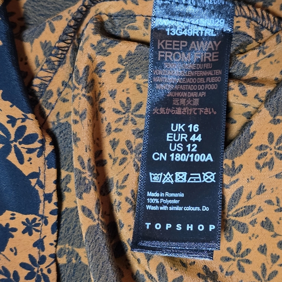 TOPSHOP Ruffle Yoke Blouse | US 12 | Mustard Floral Leopard | Cottagecore Boho - Picture 15 of 16